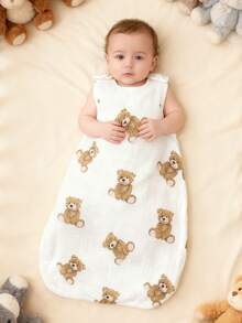 0.5 TOG Soft & Breathable Baby Sleeping Bag | Spring/Summer 100% Cotton Muslin Sleeveless Baby Sleeping Bag, Cute Bear Pattern, Suitable For 0-18 Months - Bear - View 4