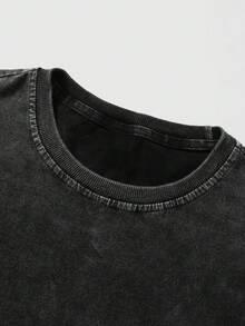 NEON DUSK 1pc Unisex Black Washed Loose T-Shirt, Double-Sided "Happy St. Patrick's Day" And "Shenanigans" Print, 100% Cotton, Suitable For Holiday Celebration And Everyday Wear - Black - View 4