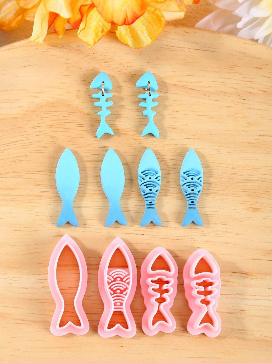 鱼形软陶切割器，鱼骨形状软陶切割器，适用于DIY耳环首饰制作，空心设计工艺工具配件，无需电源 - Clay Cutters - 查看 1