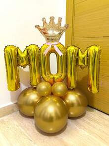 13件套母亲节气球装饰套装，包含16英寸金色、粉色、红色、洋红色“MOM”字母气球、金色皇冠气球以及金色、红色、粉色、洋红色乳胶气球，适用于母亲节、节日派对、房间装饰和氛围营造。 - 彩色 - 查看 2