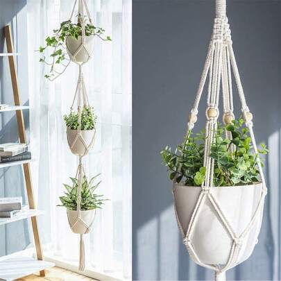 1 Pack, Macrame Plant Hanger 3 Tier Indoor Outdoor Hanging Planter Basket With Beads 70 Inches, Creative Pots, Super Beautiful Flower Pot, Indoor Outdoor Home Decor Garden Patio