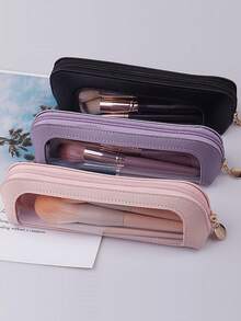 1pc Pvc Window Makeup Brush Storage Bag Transparent Bag Hand In Hand Simple Pencil Bag Large Capacity Eyebrow Pencil Eyeshadow Storage Bag, Waterproof Makeup Brush Bag Toothbrush Storage Bag Foldable Cosmetic Bag For Storing Brushes, Razors And Unisex Storage Boxes Make Up Bag Toiletry Bag Makeup Pouch Wash Bag Makeup Storage Durable Mothers Day Gift Holiday Essentials Mother Gifts - Multicolor - View 7