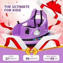 Coche de Choque Eléctrico 12V para Niños con Control Remoto, Giro de 360° y 2 Velocidades, Coche de Batería con Música y Luces, Juguete Divertido para Interior y Exterior - Morado - Ver 9