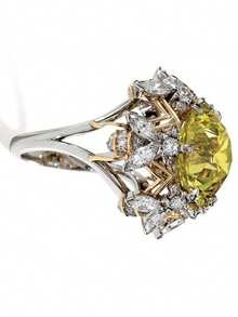 1枚女士订婚/结婚戒指，镶嵌黄色合成立方氧化锆，银色镀铜戒托，奢华珠宝，适合日常佩戴、馈赠亲友、情人节、圣诞节及所有季节。 - 銀色 - 查看 2