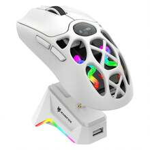 H16 无线蓝牙鼠标，轻巧 S205，3 种模式，适用于游戏，可充电，RGB 灯光，兼容 PC、笔记本电脑和平板电脑，圣诞节 - 白色 - 查看 1