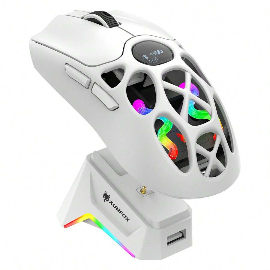 H16 无线蓝牙鼠标，轻巧 S205，3 种模式，适用于游戏，可充电，RGB 灯光，兼容 PC、笔记本电脑和平板电脑，圣诞节 - 白色 - 查看 1