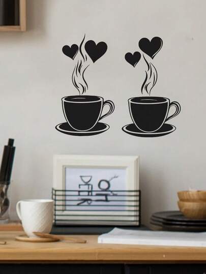 Hình dán tường cốc cà phê, có thể tháo rời, tự làm bằng vinyl, decal cốc cà phê dán tường cho nhà bếp, trang trí tường bằng vinyl có thể tháo rời cho nhà cửa, quán cà phê, cửa hiệu, quầy cà phê, quán bar, quán rượu, văn phòng.