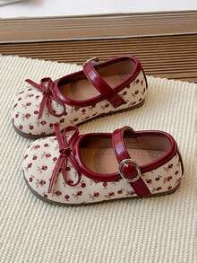 1 Pair Girls Cute Princess Flat Loafers, Anti-Kick Breathable Soft Sole Non-Slip Versatile Children's Mary Jane Shoes, Simple Fashion Infant Toddler Walking Shoes, Easy On/Off, Suitable For Indoor/Outdoor Play, Spring/Summer/Autumn - Red - View 3