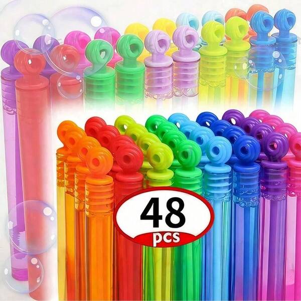 48pcs Colorful Bubble Wands (Bubble Liquid Not Included, Empty Tubes), Wedding Favors, Christmas Gifts, Suitable For Parties, Weddings, Indoor/Outdoor Activities, Bubble Parties