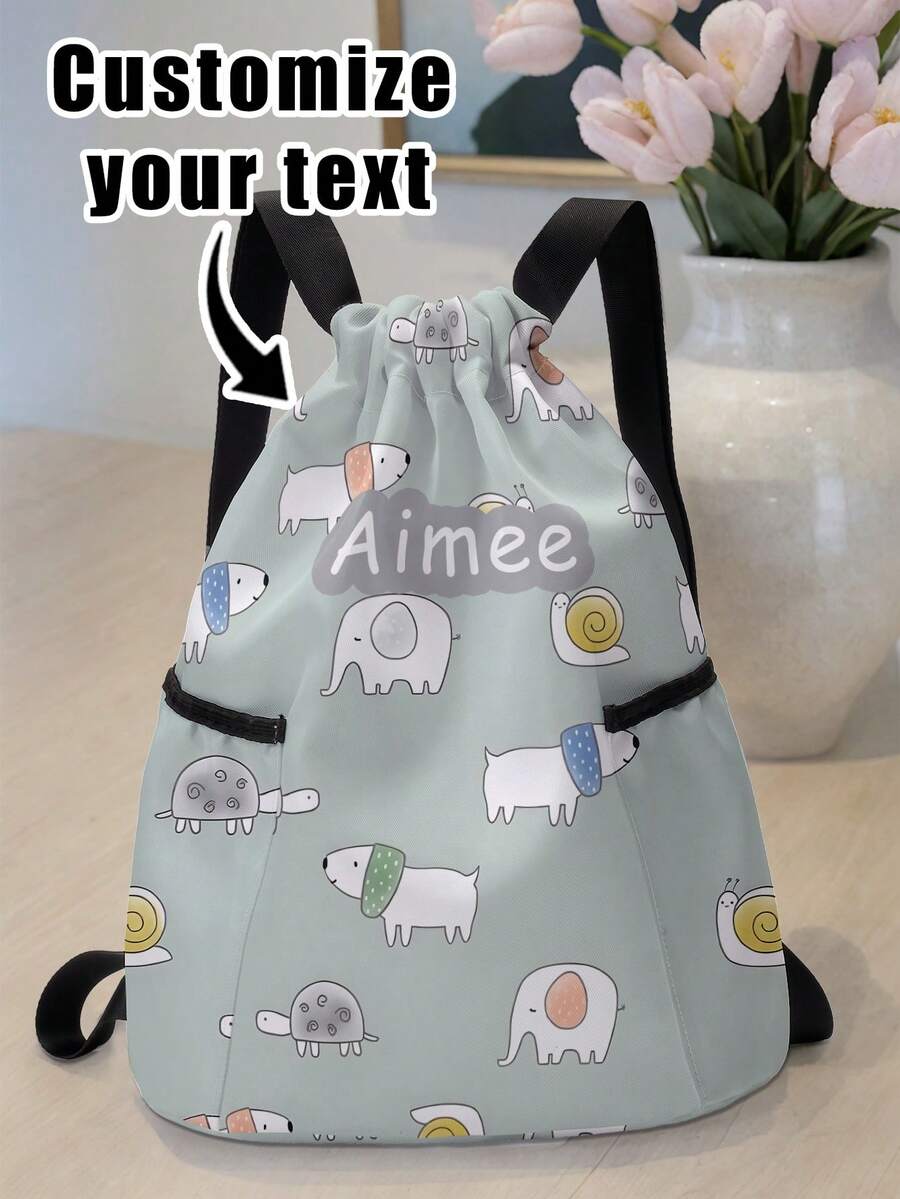 1pc Customized Name Cartoon Puppy Paw Print Drawstring Backpack, Sports Bag With Pockets, Can Be Customized According To Your Unique Design, Back To School Gift, Perfect For Kids, Print Your Own Name Or Your Sister's And Classmates' Names As A Gift To Give To Others - Multicolor - View 1