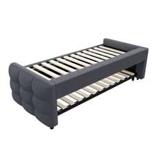 Upholstered Bed, Extendable Sofa Bed 90/180 X 190 Cm, Pouf, Velvet Fabric, Single, Double, With Slatted Base, Multifunctional Bed, Grey (Without Mattress) - Grey - View 5