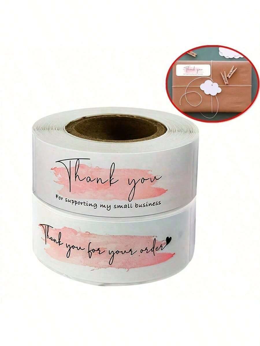 120pcs/Roll DIY Stickers, Handmade Thank You Sticker Labels - Pink - View 1
