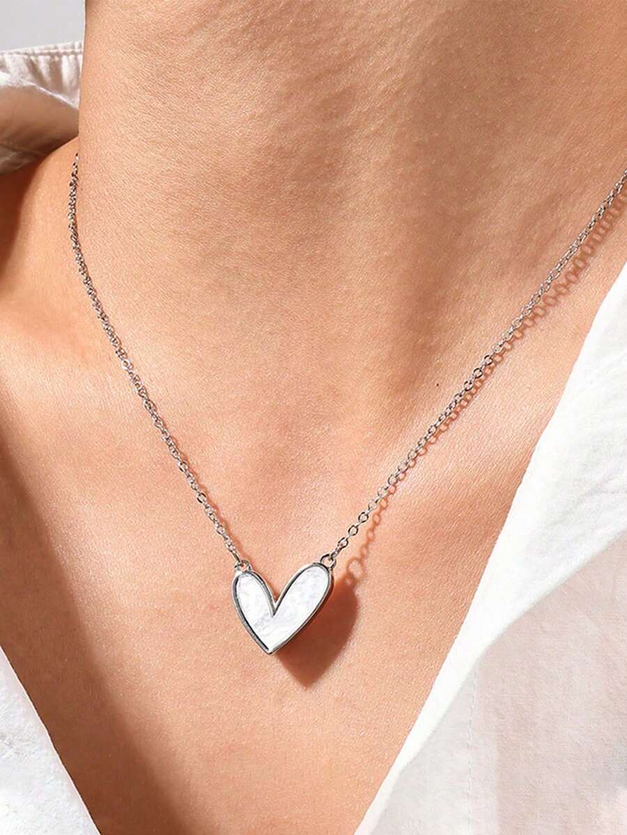 1pc Fashionable Versatile Minimalist Heart Pendant Necklace - Silver - View 1