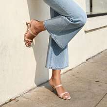 Women Kitten Heel Mule Sandals Square Open Toe Two Strap Slip-On Low Heeled Sandals Casual Summer Mules Shoes - Màu be - Xem 11