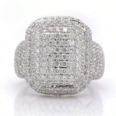 Glänzender Zirkonia Herren rechteckiger Vintage vergoldeter Weißgold Hip Hop Ring, Hochzeitsschmuck