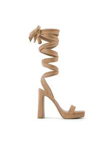 Women's Strappy High Chunky Platform Square Toe Heel Pump Dress Party Sandals - Màu be - Xem 2