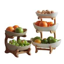 1pc 3-Tier White Fruit Tray With Wooden Stand, Kitchen Vegetable & Fruit Basket Bowl, Refrigerator Ice Tray Alternative - White - View 4