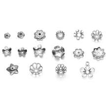 50 unids/lote 15 estilos de tapas de cuentas de flores de hojas de acero inoxidable para fabricación de joyería, tapas de cuentas espaciadoras de costura, accesorios ECSF - 05 - Ver 4