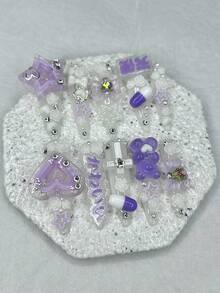 10pcs Cute Jirai Kei Purple Extra Long Stiletto 3D Star Heart Bow Rose Baddie Press-On Nails Y2K Teddy Kawaii Fake Nails Manicure Supplies (1pc Jelly Sticker + 1pc Nail File) - White - View 13