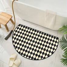 1pc Black & White Checkerboard Pattern Semi-Circle Rug, Soft Velvet Material, Retro Geometric Design Carpet, Bathroom Mat, Bath Rug, Doormat, Small Rug, Carpet, Mat, Home Decor, Area Rug, Outdoor Mat, Area Carpet, Bedroom Rug, Washable Carpet - Multicolor - View 1