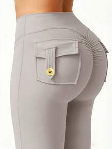 6pecil Women's Outdoor Flared Leggings With Pockets Women's Tight Sports Leggings Butt Lift Fitness Yoga Pants Leggings Sweat Pants Women Cloudy Gray - Light Grey - View 6