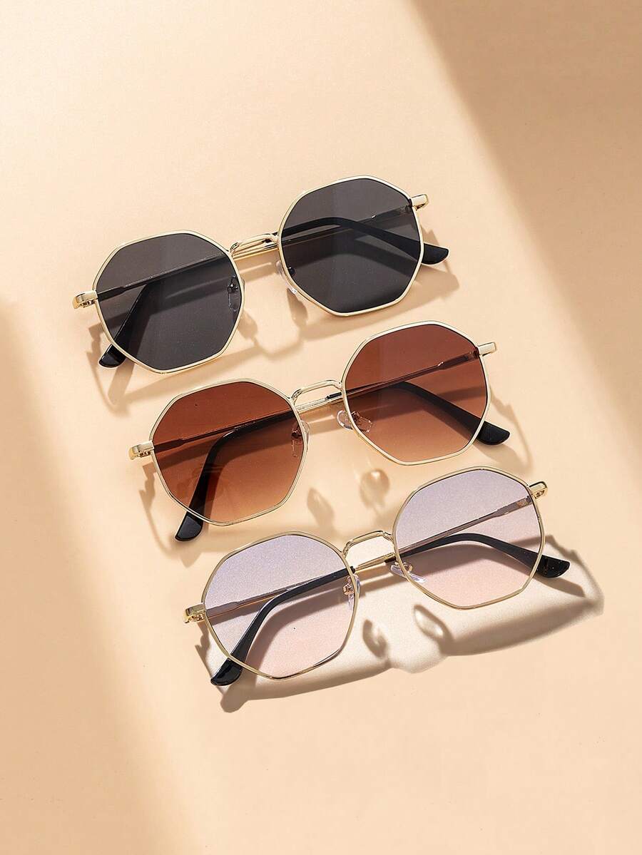 3pcs Set - Children's Fashion Metal Frame Casual Outdoor Glasses, Teenagers Beach And Seaside Photography Glasses - Decorative Tools For Play And Photography - Multicolor - View 1