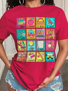 Regreso A Clases, Divertido, Material Escolar, Camiseta Gráfica - Rojo - Ver 1