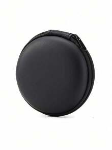 1 pieza Estuche de auriculares de EVA negro, bolsa de almacenamiento de cable de datos, estuche de transporte de auriculares Bluetooth, bolsa redonda con cremallera neutra - Negro - Ver 3