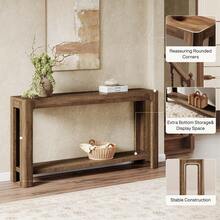 LITTLE TREE 160cm Extra Long Rustic Farmhouse Console Table, Narrow Hallway Sofa Table With 2 Shelves For Entryway & Living Room - Brown - View 3
