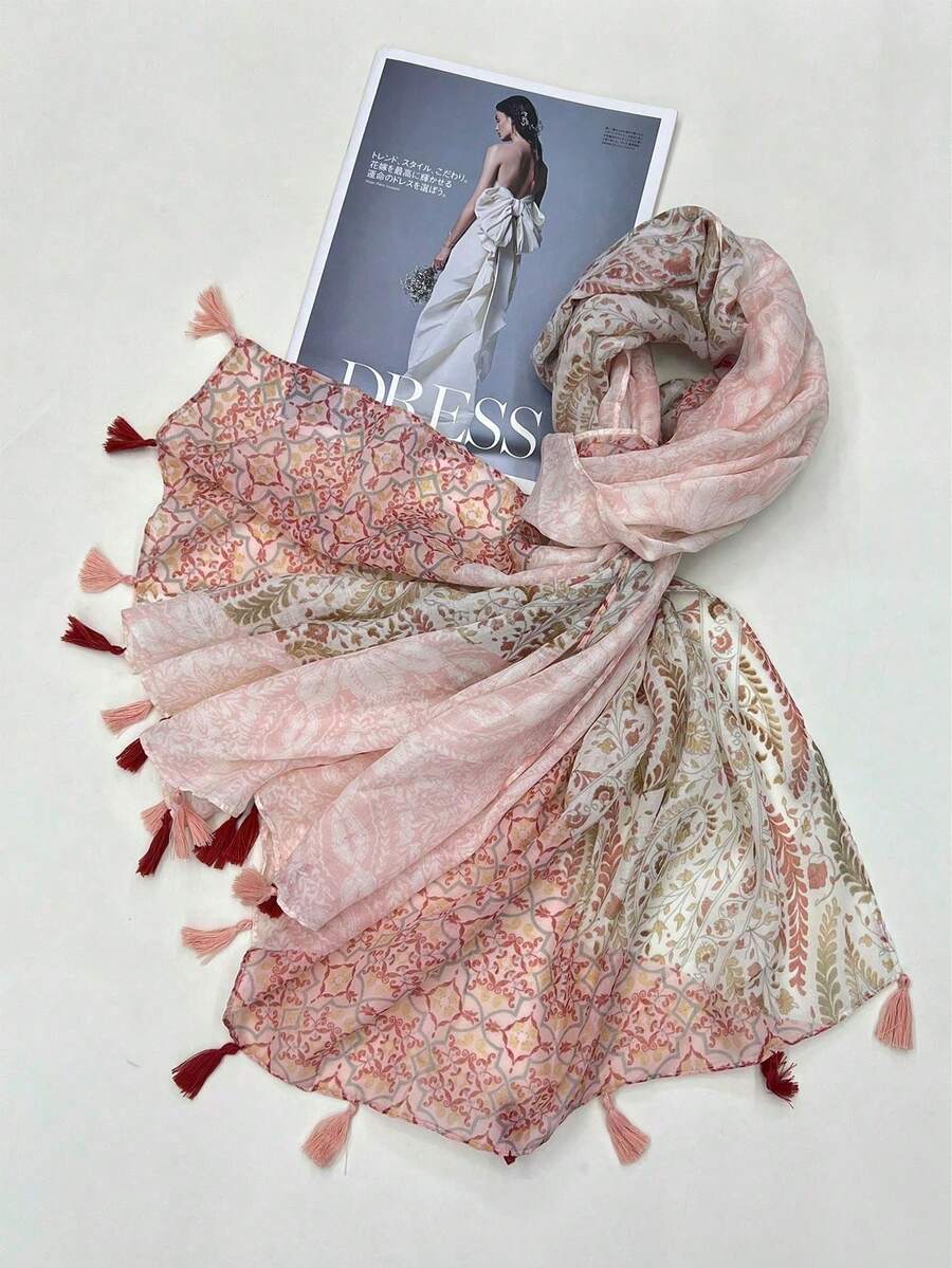 1pc Versatile Cute Delicate Thin Spring/Summer New Sweet Playful Retro Pink Series Sunscreen Scarf, Valentine's Day & Halloween Gift For Women - A - View 1