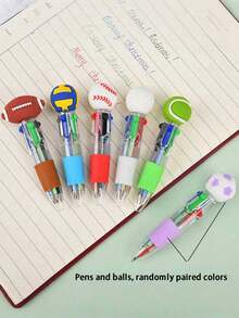 20支/套 可爱四合一多色迷你圆珠笔，生日派对趣味礼物，多种墨水颜色（足球、橄榄球、棒球、篮球） - 彩色 - 查看 9