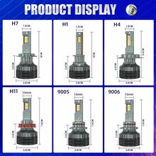 HYNBYZJ 2个装 H7 H4 LED 汽车大灯 250W CANBUS 灯泡 H1 H9 H11 HB3 9005 HB4 9006 灯管，三根铜管，适用于 12V 汽车 - A - 查看 8