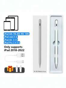 1pc White Aluminum Alloy Stylus Pen And 2 Nibs, Compatible With Ipad Pro Air Mini, Drawing Capacitive Pen Compatible With Apple Tablets Updated After 2018 - Multicolor - View 10