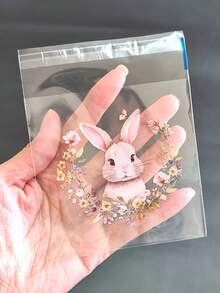 100pcs Easter Bunny And Flower Pattern Gift Bag - Cute Bunny And Spring Flower Pattern Transparent Self-Adhesive Packaging Bag - Four Different Patterns Mixed - Suitable For Easter And Themed Party Gift Packaging - Multicolor - View 4