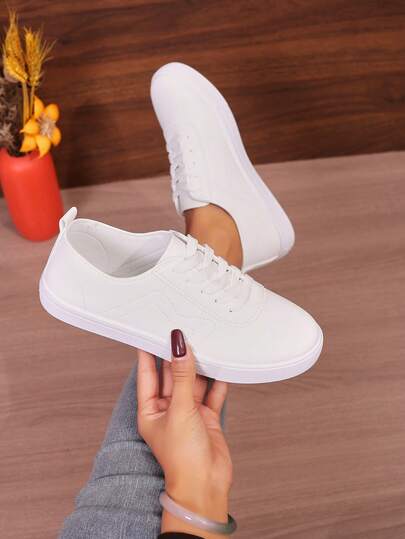 Zapatillas planas blancas casuales para adolescentes, zapatillas deportivas ligeras y transpirables de corte bajo con cierre elástico, zapatos de trabajo con cordones para enfermeras