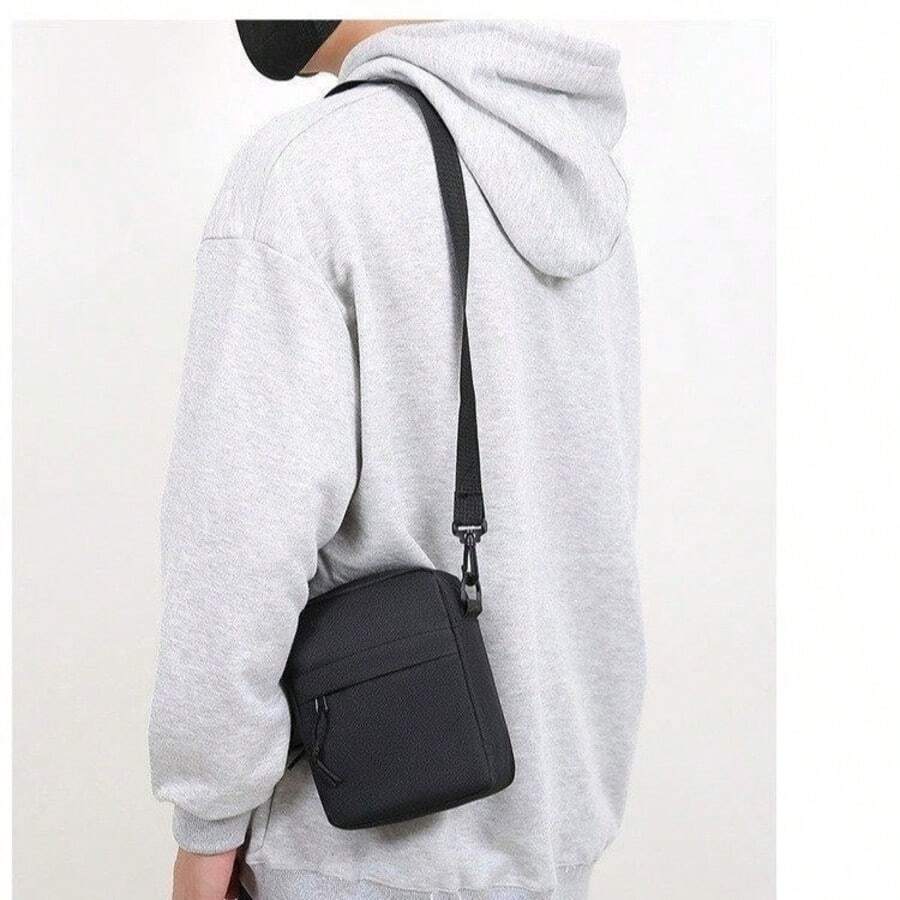 1 Set Men's Shoulder Messenger Bag, Phone Pouch, Coin & Key Holder - Black - View 1