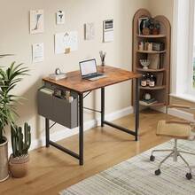 Small Computer Desk For Bedroom 32 Inch Home Office Desks For Small Spaces Writing Gaming Work Study Table With Storage Bag Rustic Brown - 復古棕色 - 查看 4