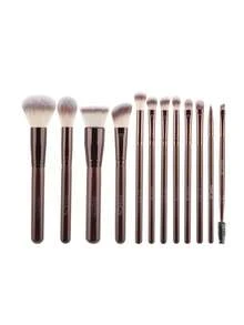 12支装化妆刷套装 双头化妆刷 双头斜角/圆头刷 粉底轮廓晕染眉刷 眼影遮瑕刷（咖啡色） - 棕色 - 查看 9