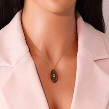 Freegrow 1件装立方氧化锆和天然石吊坠项链，不锈钢材质，适合女性日常佩戴 - 金色 - 查看 4