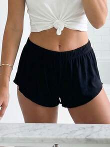 Women's Under Dress Shorts Slim Fit Stylish Solid Ribbed Elastic High Waist Slip Shorts - Black - View 4