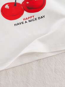 女童春夏时尚休闲风圆领白红樱桃印花短袖上衣搭配松紧腰A字荷叶边半裙两件套 - 紅色 - 查看 9