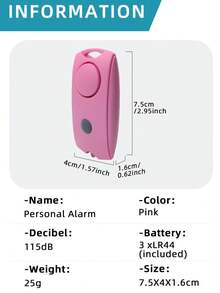1个迷你ABS材质挤压式紧急报警器，带指示灯，黑色/粉色/灰色，夹式设计，自卫报警器，适用于女性、老人、学生和其他需要个人安全的人士 - 粉色 - 查看 7