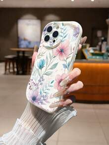 Cream Textured Wavy Edge Glossy Floral Protective Phone Case Compatible With IPhone 17pro/17Air /17/17promax16/11/16pro/16plus/16promax/16e/15Promax/13/14/12/XS/XR/7G/8P, Compatible With Samsung Galaxy 11/12Pro/12/12X/13Pro/14Pro/15Pro/, Compatible With Redmi 10/9/Note9/12c/Note11pro/Note8Pro - Multicolor - View 3