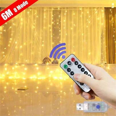 USB Powered Curtain Lights With Remote Control, 8 Lighting Modes, Fairy String Lights, Suitable For Backdrop, Valentine's Day, Christmas, Wedding, Birthday, Party, Bedroom Decor