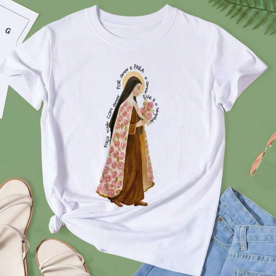 T-Shirt, DO EVERYTHING WITH LOVE, First Communion, Catechist, Catholics, Christian, Mary, Church, Evangelize, Fashion, Plus Size Fashion - 白色 - 查看 1