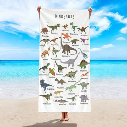 1条卡通恐龙沙滩巾，恐龙物种介绍印花，超柔软速干吸水大号沙滩巾/浴巾，适用于海滩、游泳、浴室、健身房、瑜伽、露营，柔软舒适的超细纤维毛巾，轻便易携，防风防晒，夏季旅行防沙，海滩度假必备礼品披肩沙滩巾（单面印花）