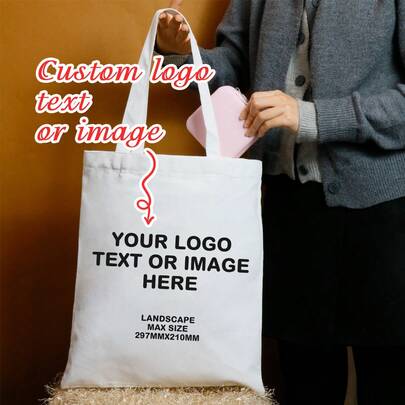 Bolsa tote personalizada com logotipo, para uso diário, bolsa de lona reutilizável personalizada com design de texto ou imagem, bolsa elegante para compras e viagens, presente ideal para o Dia das Mães e aniversários, bolsa personalizada com declaração de marca, item essencial para o dia a dia.