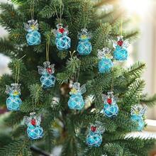 Mini ornamente de Crăciun îngeraș din sticlă pentru brad, set de 12 ornamente mici de înger păzitor din cristal de 4 cm, vrac pentru brad de Crăciun, 2025, sticlă suflată manual, decor de casă, cadou de Crăciun (albastru) - Albastru - Vizualizare 5
