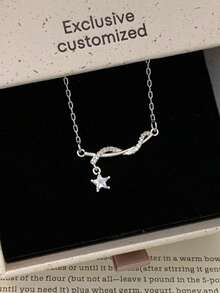 Asymmetric Wrapped Star Pendant Necklace With Rhinestones - Silver - View 6