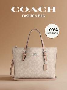 Coach Mollie Tote Shoulder Bag Monogram Canvas Women's Handbag Large Capacity Crossbody Purses 2way Commuter Bag - Sand Yellow With Taupe - View 1